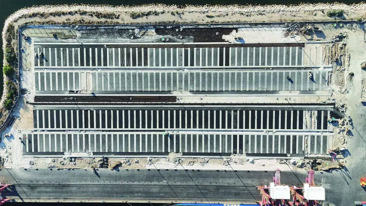 Aerial view of terminal warehousing under construction
