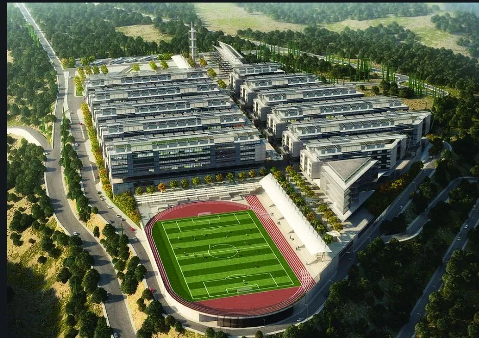 Aerial visual of the North Lebanon campus with sports ground