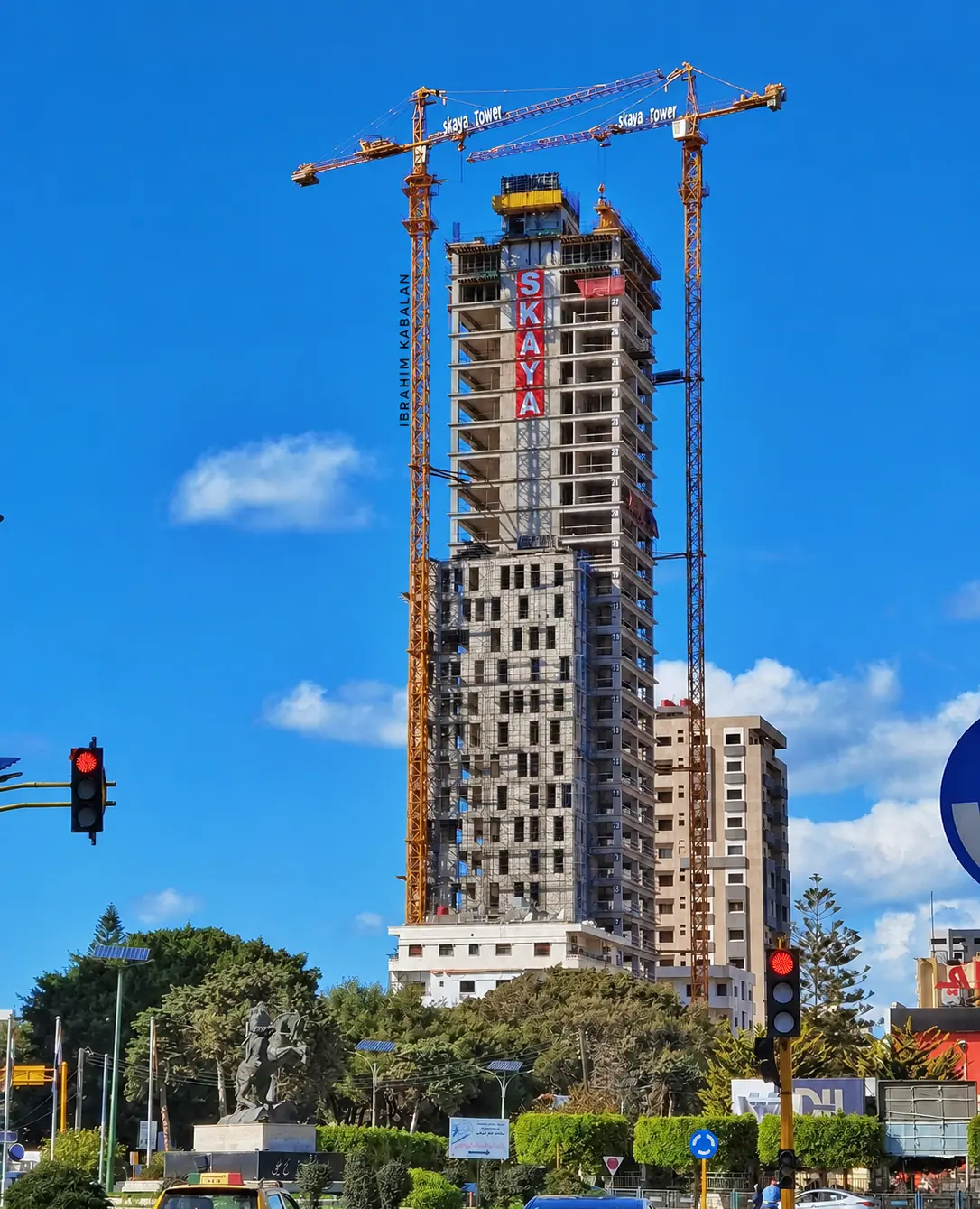 Skaya Tower under construction in Tartous with tower cranes in place